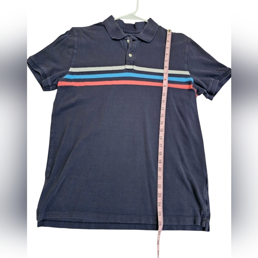 GAP Men’s Large Navy Stripe Polo Shirt 100% Cotton Retro Short Sleeve Vintage - Picture 7 of 7